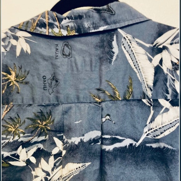 PALMWAVE Hawaiian Surfer Palm Trees Island Blue Shirt Surfer Tropical Men Medium - Picture 14 of 16